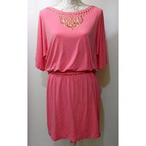 Thalia Sodi Dress Womens Size Medium M Gold Studded Pink Coral‎ Belted New NWOT